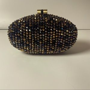 Black and Gold Beaded Egg-Shaped Clutch Evening Bag